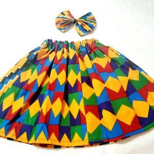 2 Pcs African Print Ankara Skirt with clip bow